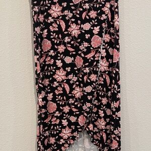 LOFT Black and Pink Floral Midi Skirt